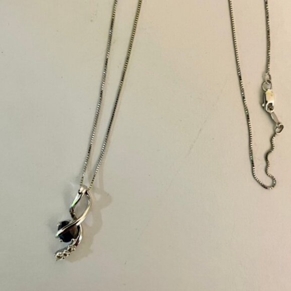 New in Box Beautiful 925 Sterling Silver Sapphire Pave Journey Pendant Necklace - Picture 3 of 5